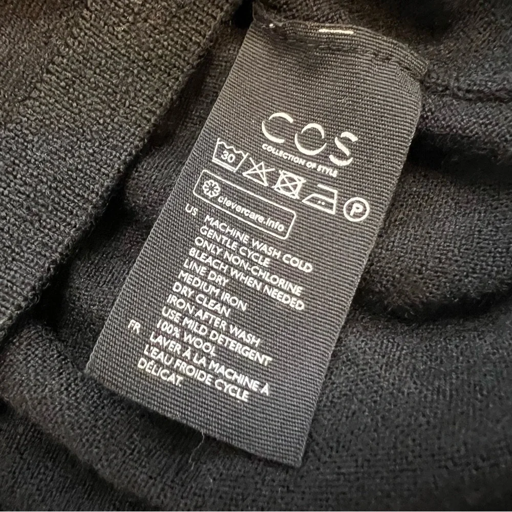 COS Black Long Sleeve Ruffled Trim Sweater Dress Mid Length Stretch Holiday XS - Picture 5 of 9